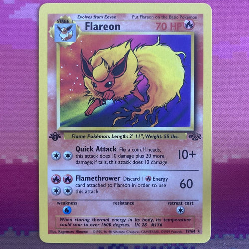 Pokemon Card Flareon Jungle 1st Edition Rare 19/64 Near Mint