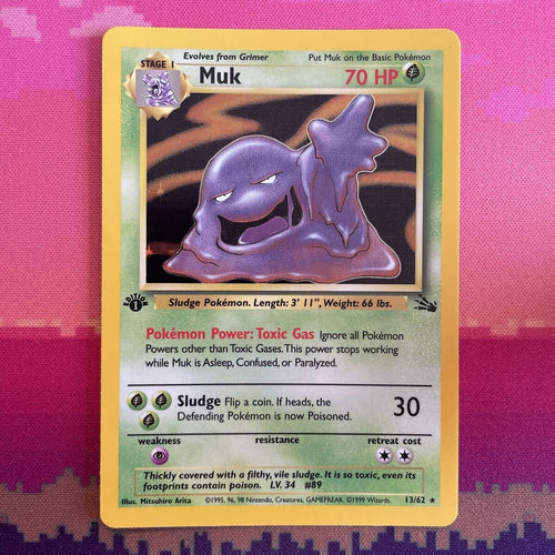 Pokemon Card Muk Fossil 1st Edition Holo Rare 13/62 Near Mint Condition