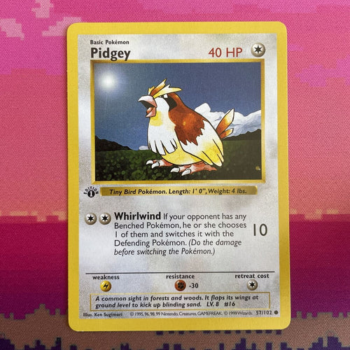 Pokemon Card Pidgey Shadowless Base Set 1st Edition Common 57/102 NM Condition