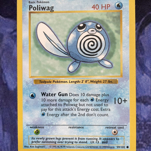 Pokemon Card Poliwag Shadowless Base Set 59/102 Near Mint Condition