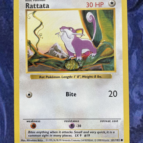 Pokemon Card Rattata Shadowless Base Set Common 61/102 Near Mint Condition