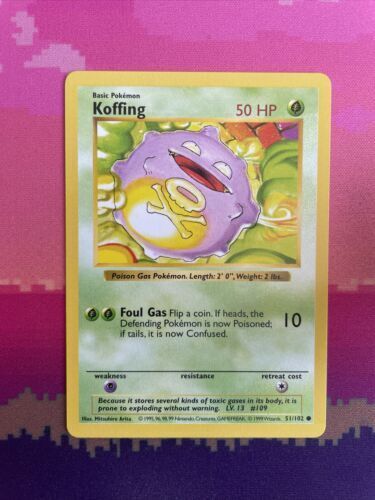 Pokemon Cards Koffing Shadowless Base Set Common 51/102 Near Mint