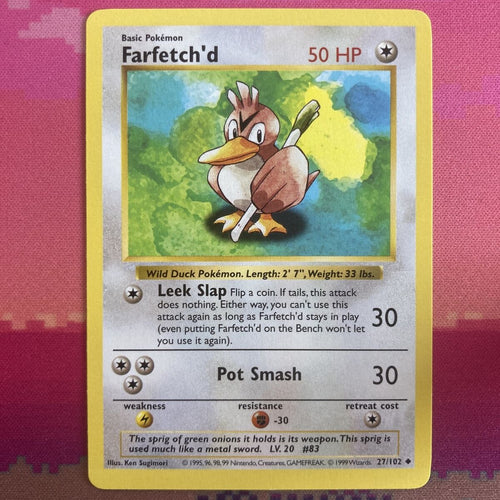 Pokemon Card Farfetch'd Shadowless Base Set 27/102 Near Mint Condition