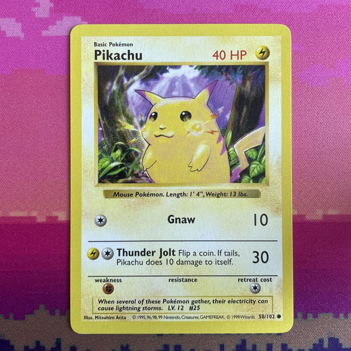 Pokemon Card Pikachu Shadowless Base Set Common 58/102 Near Mint Condition