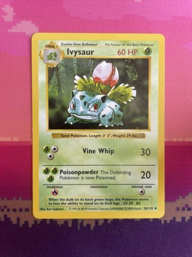 Pokemon Card Ivysaur Shadowless Base Set Uncommon 30/102 Near Mint Condition