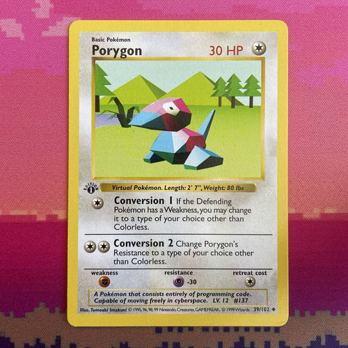 Pokemon Card Porygon Shadowless Base Set 1st Edition Uncommon 39/102 Near Mint 