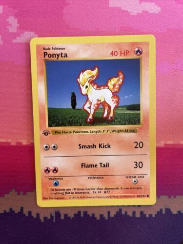 Pokemon Card Ponyta Shadowless Base Set 1st Edition Common 60/102 NM Condition 