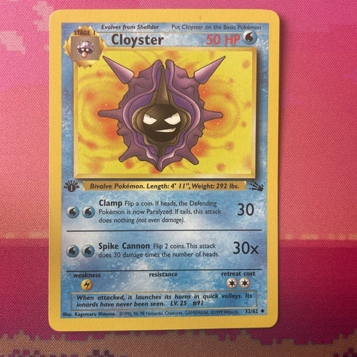 Pokemon Card Cloyster Fossil 1st Edition Uncommon 32/62 Near Mint