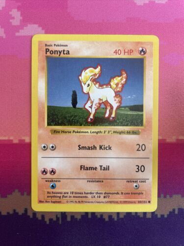 Pokemon Card Ponyta Shadowless Base Set Common 60/102 Near Mint