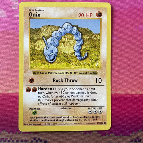 Pokemon Card Onix Shadowless Common Base Set 56/102 Near Mint Condition