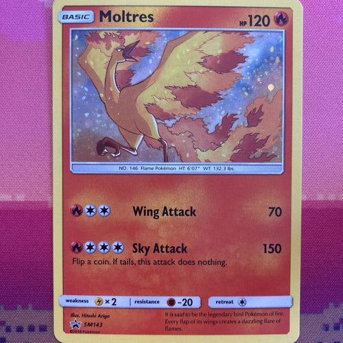 Pokemon Card Moltres SM143 Holo Rare Black Star Promo Near Mint Condition