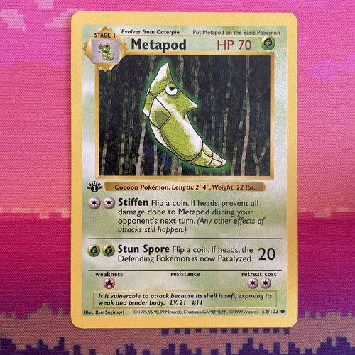 Pokemon Card Metapod Shadowless Base Set 1st Edition Common 54/102 Near Mint 