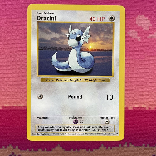 Pokemon Card Dratini Shadowless Base Set Uncommon 26/102 Near Mint