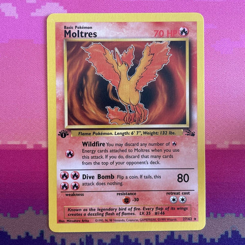 Pokemon Card Moltres Fossil 1st Edition Rare 27/62 Near Mint Condition