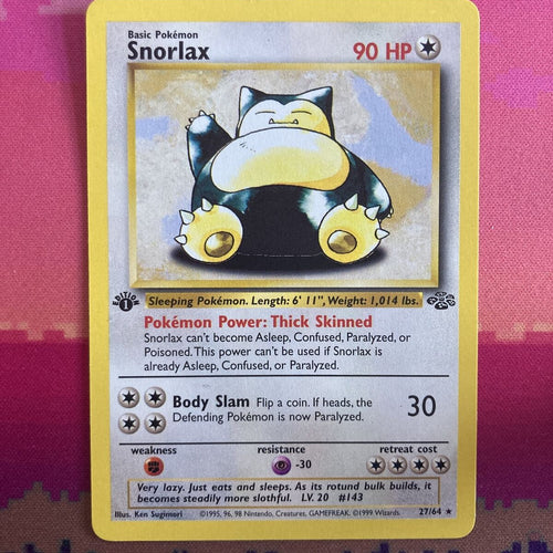 Pokemon Card Snorlax Jungle 1st Edition Rare 27/64 Near Mint Condition