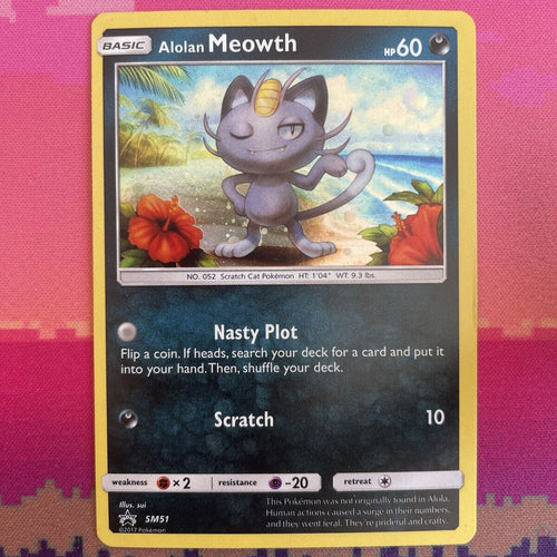 Pokemon Card Alolan Meowth SM51 Black Star Promo Holo Near Mint Condition