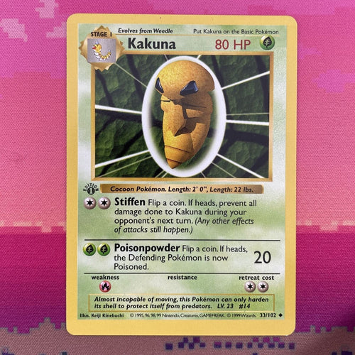 Pokemon Card Kakuna Shadowless 1st Edition Base Set Uncommon 33/102 Near Mint