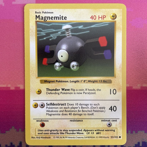 Pokemon Card Magnemite Shadowless Base Set Common 53/102 Near Mint Condition