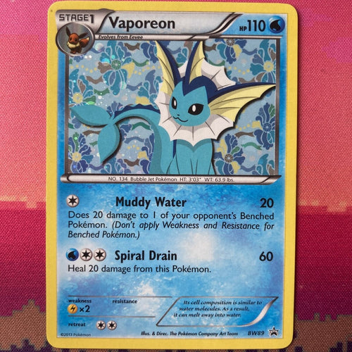 Pokemon Card Vaporeon BW89 Black Star Promo Near Mint Condition