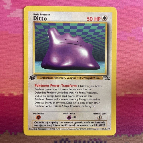 Pokemon Card Ditto Fossil 1st Edition Rare 18/62 Near Mint