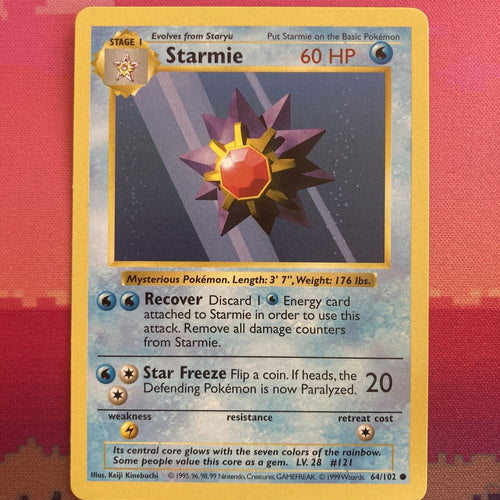 Pokemon Card Starmie Shadowless Base Set Common 64/102 NM Condition