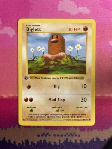 Pokemon Card Diglett Shadowless Base Set 1st Edition Common 47/102 Near Mint