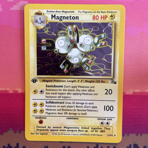 Pokemon Card Magneton Fossil 1st Edition Holo Rare 11/62 Near Mint Condition