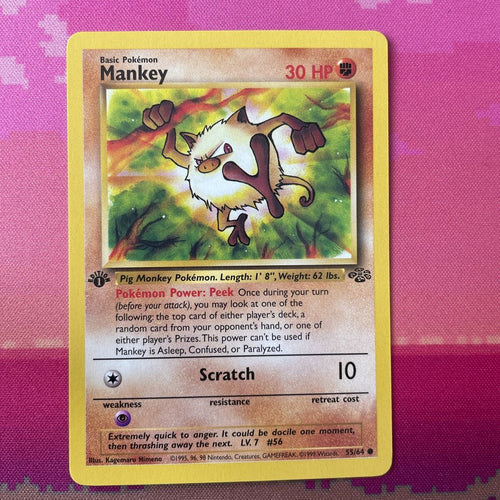 Pokemon Card Mankey Jungle 1st Edition Common 55/64 Near Mint