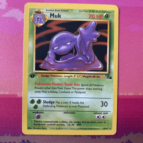 Pokemon Card Muk Fossil 1st Edition Rare 28/62 Near Mint Condition