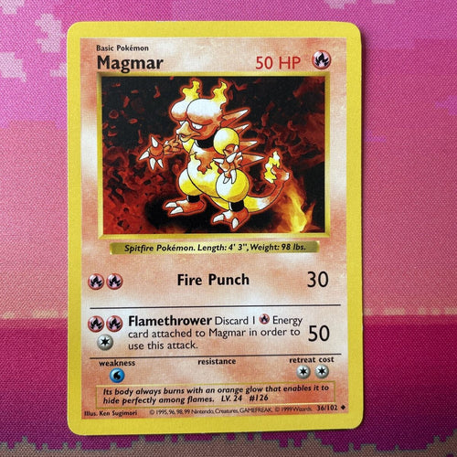 Pokemon Card Magmar Shadowless Uncommon 36/102 Near Mint Condition