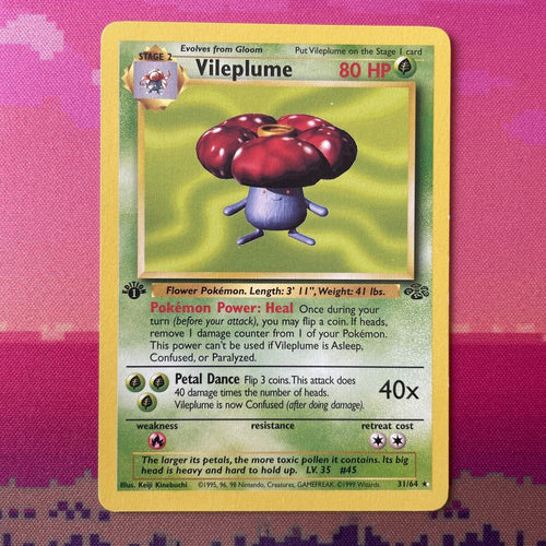 Pokemon Card Vileplume Jungle 1st Edition Rare 31/64 Near Mint Condition