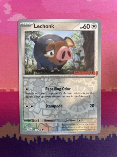 Pokemon Cards Lechonk Scarlet & Violet Reverse Holo 154/198 Gamestop Stamp NM