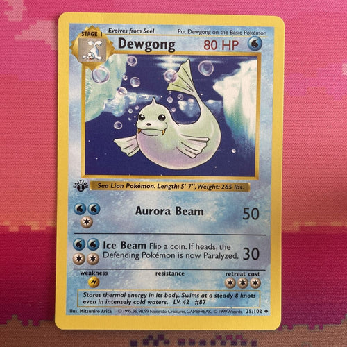 Pokemon Card Dewgong Shadowless 1st Edition Base Set Uncommon 25/102 Near Mint