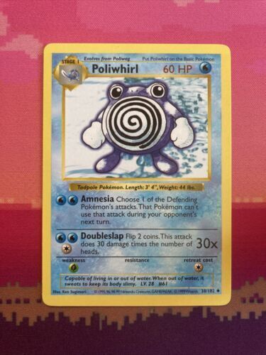 Pokemon Card Poliwhirl Shadowless Base Set Uncommon 38/102 Near Mint