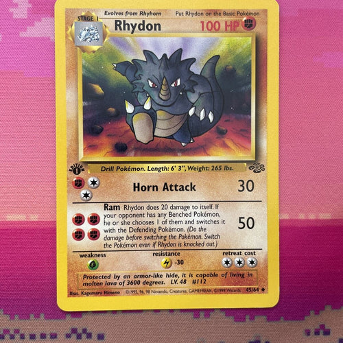 Pokemon Card Rhydon Jungle 1st Edition Uncommon 45/64 Near Mint Condition