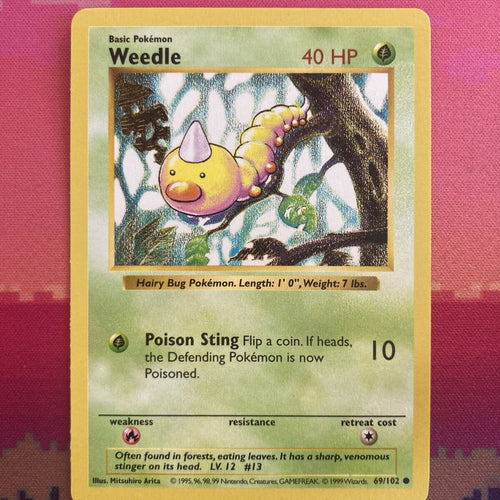 Pokemon Card Weedle Shadowless Base Set Common 69/102 Near Mint Condition