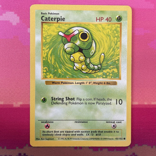 Pokemon Card Caterpie Shadowless Base Set Common 45/102 Near Mint