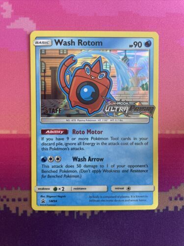 Pokemon Card Wash Rotom SM94 Black Star Promo STAMPED STAFF Near Mint