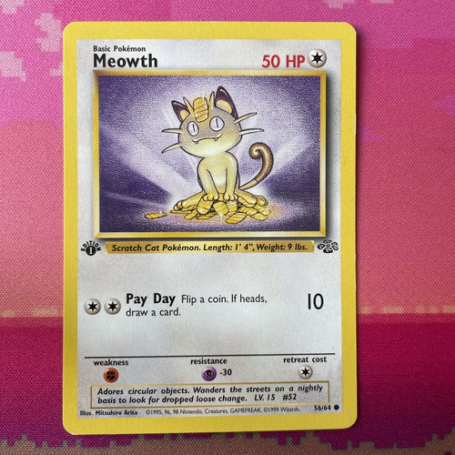 Pokemon Card Meowth Jungle 1st Edition Common 56/64 Near Mint Condition