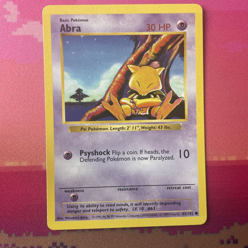 Pokemon Card Abra Shadowless Common Base Set 43/102 Near Mint Condition