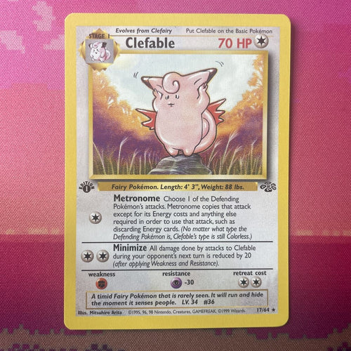 Pokemon Card Clefable Jungle 1st Edition Rare 17/64 Near Mint Condition