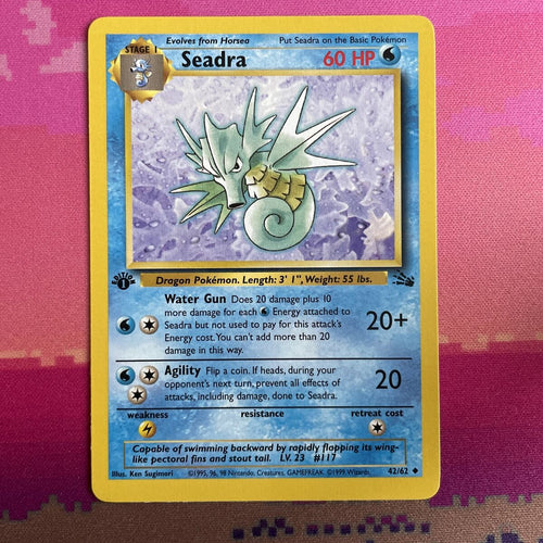 Pokemon Card Seadra Fossil 1st Edition Uncommon 42/62 Near Mint Condition