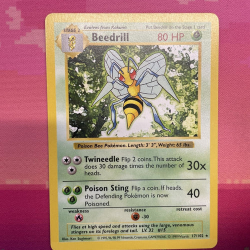 Pokemon Card Beedrill Shadowless Base Set Rare 17/102 Near Mint 