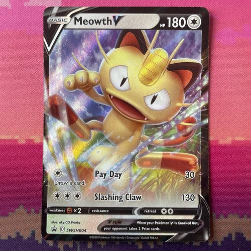 Pokemon Card Meowth V SWSH004 Black Star Promo Near Mint Condition