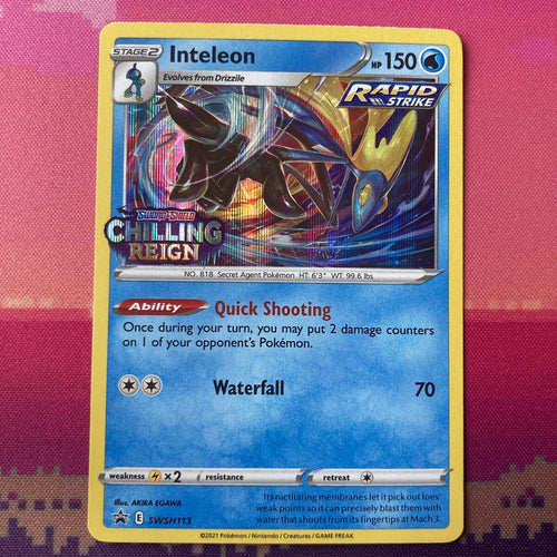 Pokemon Card Inteleon SWSH113 Black Star Promo STAMPED Chilling Reign Near Mint