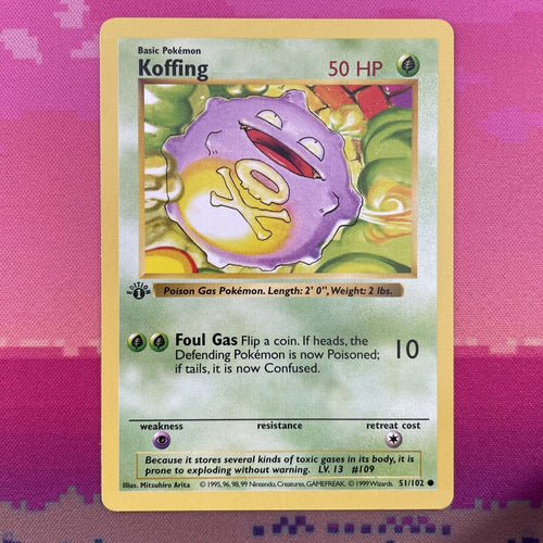 Pokemon Card Koffing Shadowless 1st Edition Base Set Common 51/102 Near Mint