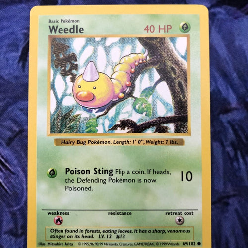 Pokemon Card Weedle Shadowless Base Set Uncommon 69/102 WOTC Excellent Condition