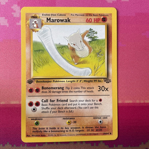 Pokemon Card Marowak 39/64 Jungle 1st Edition Uncommon 39/64 Near Mint Condition