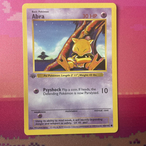 Pokemon Card Abra Shadowless 1st Edition Common Base Set 43/102 Near Mint