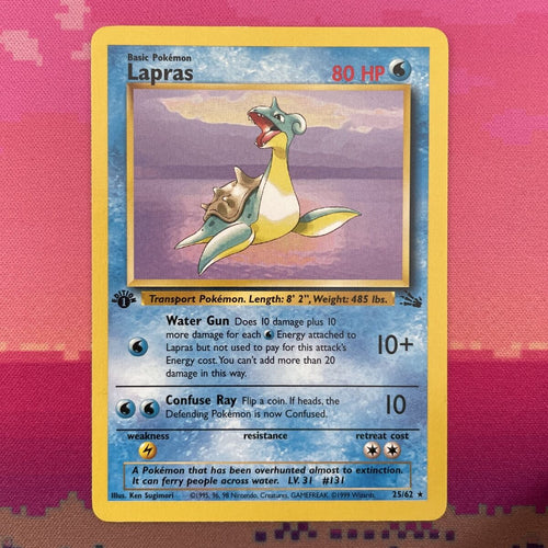 Pokemon Card Lapras Fossil 1st Edition Rare 25/62 Near Mint